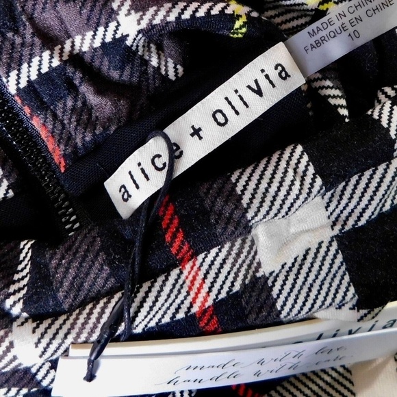 NWT!! ALICE + OLIVIA Delora Turtleneck Knit Plaid Dress Freedom Black Size 10 - Picture 11 of 16